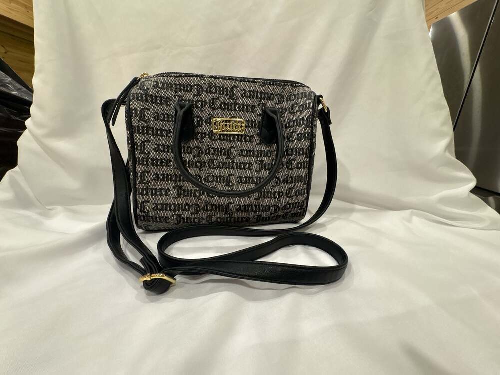 Juicy Couture Black and Grey Monogram Print Satchel Crossbody Bag
